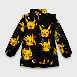 Куртка зимняя для девочки Пикачу Эмоции, цвет: 3D-черный