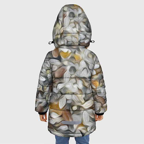 Зимняя куртка для девочки Желто-серый каменный узор / 3D-Черный – фото 4