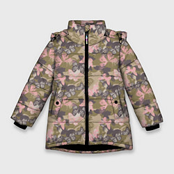 Куртка зимняя для девочки Камуфляж с бабочками, цвет: 3D-черный