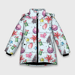 Куртка зимняя для девочки Новогодние игрушки, цвет: 3D-черный