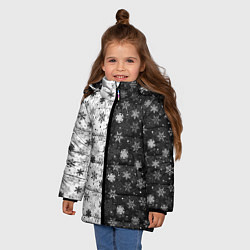Куртка зимняя для девочки Чёрно-Белые Снежинки, цвет: 3D-черный — фото 2