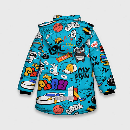 Зимняя куртка для девочки Детское граффити / 3D-Светло-серый – фото 2