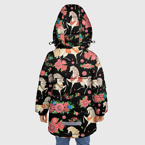 Зимняя куртка для девочки Лошади и цветы / 3D-Черный – фото 4