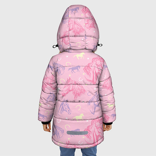 Зимняя куртка для девочки Лошади на розовом фоне / 3D-Черный – фото 4