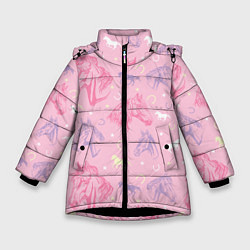 Зимняя куртка для девочки Лошади на розовом фоне