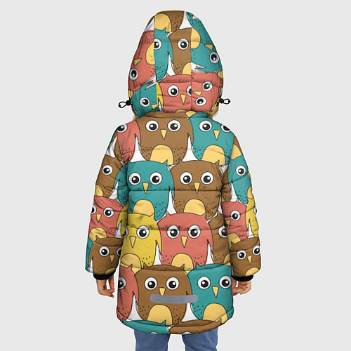 Зимняя куртка для девочки Разноцветные совы / 3D-Черный – фото 4