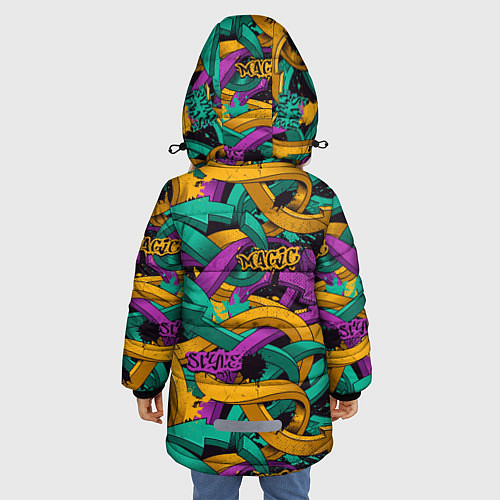 Зимняя куртка для девочки Граффити / 3D-Черный – фото 4