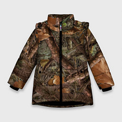 Куртка зимняя для девочки Охотничий камуфляж, цвет: 3D-черный