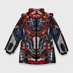 Куртка зимняя для девочки Механический робот, цвет: 3D-красный