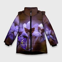 Куртка зимняя для девочки Хрупкий цветок фиалка, цвет: 3D-черный