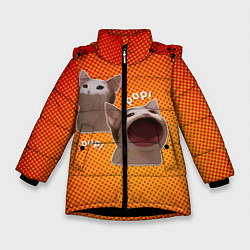 Куртка зимняя для девочки Cat Pop Мем, цвет: 3D-черный