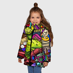 Куртка зимняя для девочки Тираннозавр, цвет: 3D-черный — фото 2