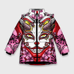 Куртка зимняя для девочки Японский демон, цвет: 3D-черный