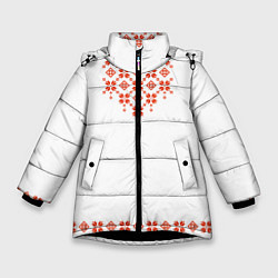 Куртка зимняя для девочки Белорусская вышиванка, цвет: 3D-черный