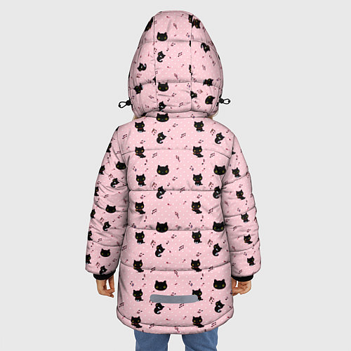 Зимняя куртка для девочки Кот Паттерн / 3D-Черный – фото 4