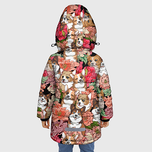 Зимняя куртка для девочки Корги & Цветы / 3D-Черный – фото 4
