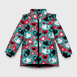 Куртка зимняя для девочки Kitty Любовь, цвет: 3D-черный