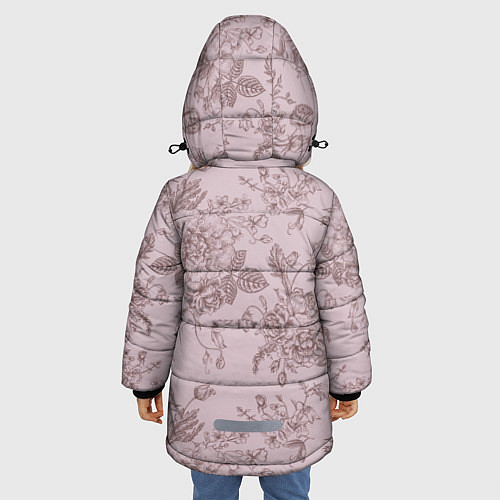 Зимняя куртка для девочки Розы с пионами / 3D-Черный – фото 4