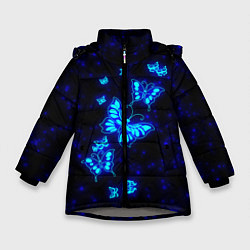 Куртка зимняя для девочки Неоновые бабочки, цвет: 3D-светло-серый