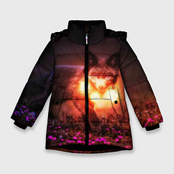 Куртка зимняя для девочки Лисица с фонариками, цвет: 3D-черный