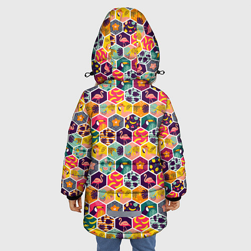Зимняя куртка для девочки Тропический коллаж / 3D-Черный – фото 4