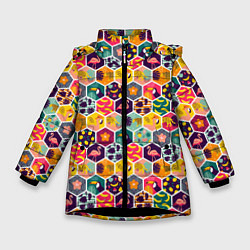 Куртка зимняя для девочки Тропический коллаж, цвет: 3D-черный