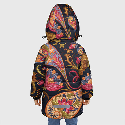 Зимняя куртка для девочки РОСПИСЬ ЦВЕТАМИ / 3D-Черный – фото 4
