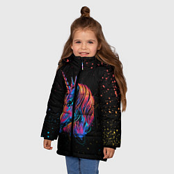 Куртка зимняя для девочки ЕДИНОРОГ UNICORN RAINBOW, цвет: 3D-черный — фото 2