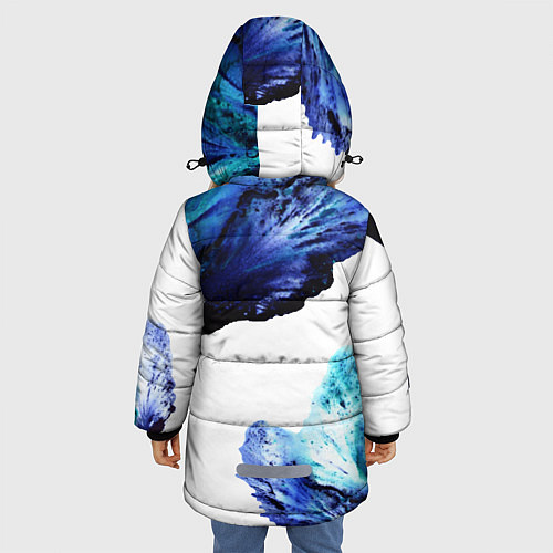 Зимняя куртка для девочки Синие цветы / 3D-Черный – фото 4