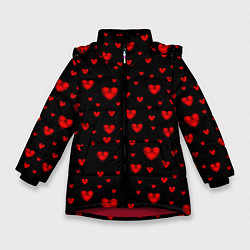 Куртка зимняя для девочки Красные сердца, цвет: 3D-красный