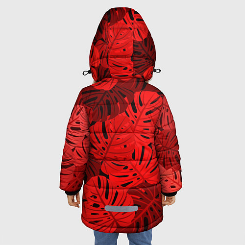 Зимняя куртка для девочки Тропические листья Монстера / 3D-Черный – фото 4