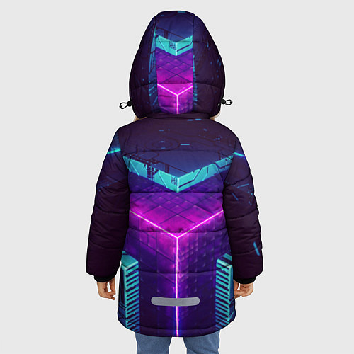 Зимняя куртка для девочки Неоновые грани 3D / 3D-Черный – фото 4