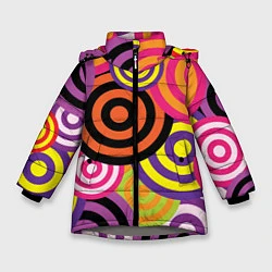 Куртка зимняя для девочки Аннотация разноцветных кругов, цвет: 3D-светло-серый