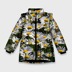 Куртка зимняя для девочки Ромашки, цвет: 3D-черный