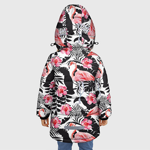 Зимняя куртка для девочки Фламинго и попугаи / 3D-Черный – фото 4