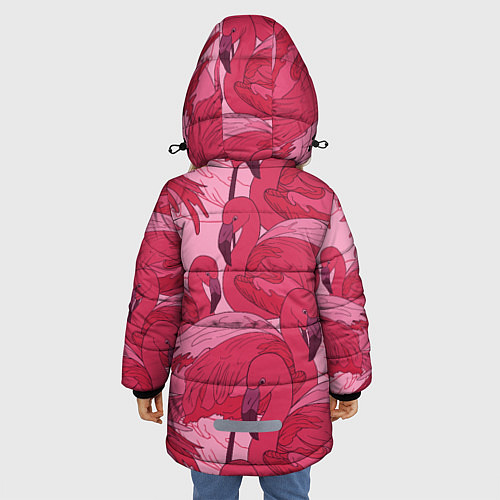 Зимняя куртка для девочки Розовые фламинго / 3D-Черный – фото 4