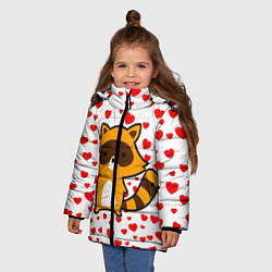 Куртка зимняя для девочки Енот в сердечках, цвет: 3D-красный — фото 2