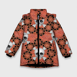 Куртка зимняя для девочки Кирпичные черепа, цвет: 3D-черный