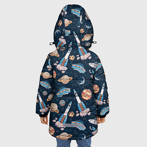 Зимняя куртка для девочки Корабли, планеты и спутники / 3D-Черный – фото 4