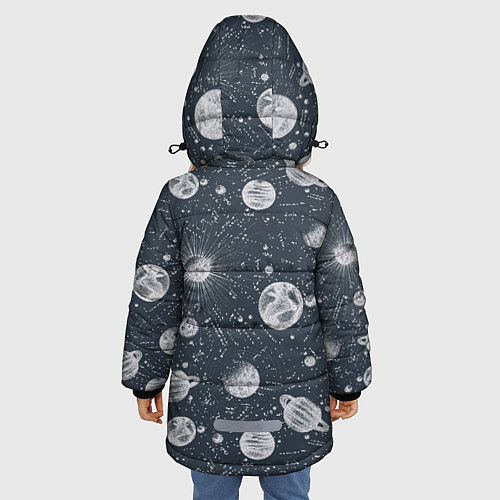 Зимняя куртка для девочки Звезды, планеты и созвездия / 3D-Черный – фото 4