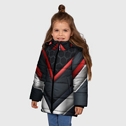 Куртка зимняя для девочки 3D СОТЫ Металлические вставки, цвет: 3D-красный — фото 2