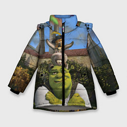 Куртка зимняя для девочки Шрек, Кот и Осёл, цвет: 3D-светло-серый
