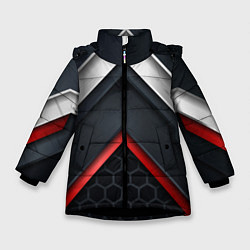 Куртка зимняя для девочки 3D соты объемная броня сталь, цвет: 3D-черный