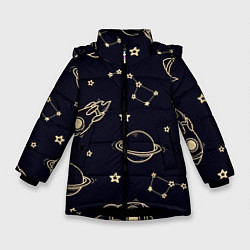 Куртка зимняя для девочки Космос, цвет: 3D-черный