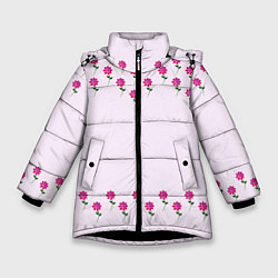 Куртка зимняя для девочки Розовые цветы pink flowers, цвет: 3D-черный