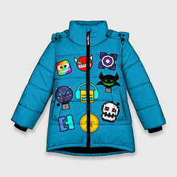 Куртка зимняя для девочки Geometry Dash: Icons, цвет: 3D-черный