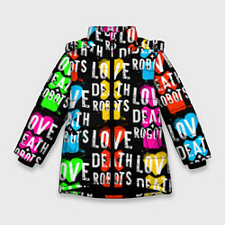 Куртка зимняя для девочки ЛЮБОВЬ СМЕРТЬ И РОБОТЫ УЗОР, цвет: 3D-черный