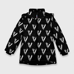 Куртка зимняя для девочки Викинги Лого Паттерн Vikings Pattern Z, цвет: 3D-черный