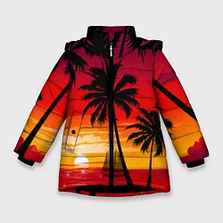 Куртка зимняя для девочки Гавайский закат, цвет: 3D-черный