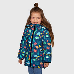 Куртка зимняя для девочки Морские жители, цвет: 3D-светло-серый — фото 2